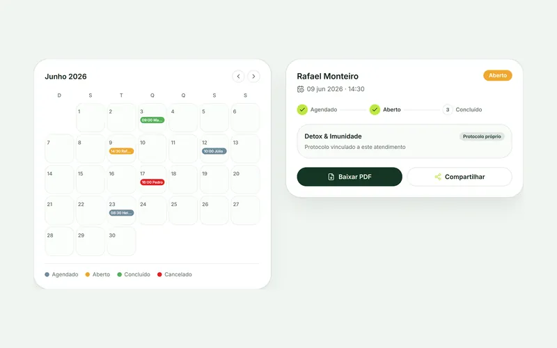 Agenda do Infuse: calendário do mês e um atendimento com o protocolo vinculado